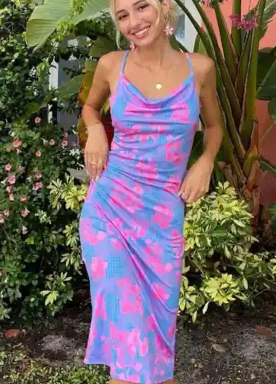 Expired Girl Floral Cowl Neck Midi Dress Y2K Fairy Grunge Cyber Coquette S
